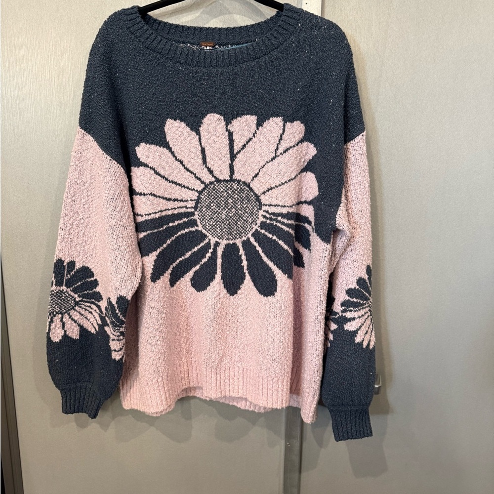 Free People in Bloom Sweater (pink and blue/navy
